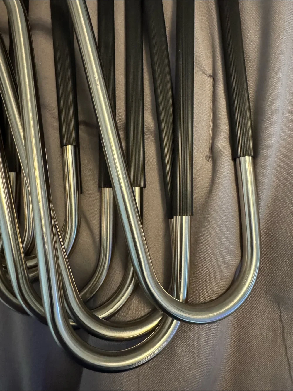 Set of 10 Non-slip Metal Pant Hangers with Black Rubber Sleeves